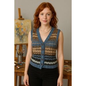 Vintage St‎ John's Bay Sweater Vest M Striped Knit Grandpa 90s Heritage Academia